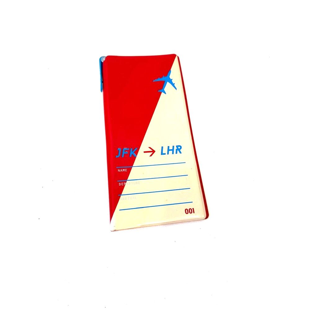 Glossy Red Flight Document Ticket Holder with Pen JFK to LHR Travel Flight 001
